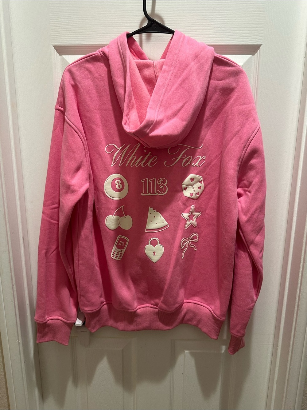 White Fox Boutique Bubblegum Pink Hoodie withY2K  Logo Tag